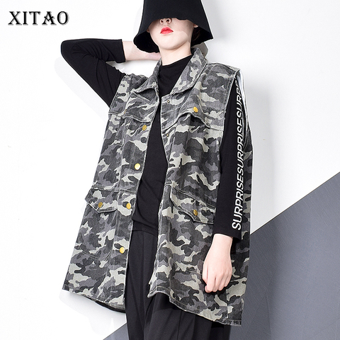 XITAO Casual Camouflage Jacket Women 2022 Autumn Tide Fashion New Style Button Turn Down Collar Sleeveless Pocket Coat GCC4014 ► Photo 1/6