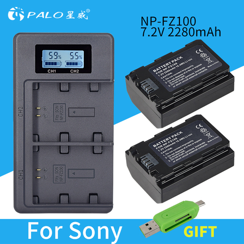 PALO NP-FZ100 NPFZ100 NP FZ100 Battery+LCD Dual USB Charger for Sony NP-FZ100, BC-QZ1, Sony a9, a7R III, a7 III, ILCE-9,A6600 ► Photo 1/6