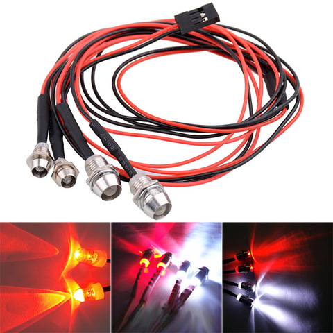 RC On-Road Car LED Night 5mm White & 3mm Red Headlamps 4 LED Lights Headlamps