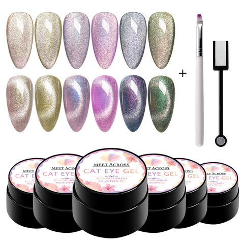 MEET ACROSS 8PCS Cat Eye Gel Polish Sets Varnishes Hybrid Nails For Manicure 6ML Ice Spar Cat Eyes Soak off Enamel UV Gel ► Photo 1/6