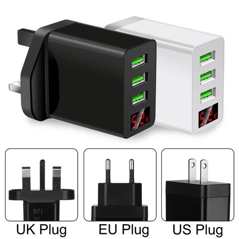 UK EU US Plug 3 Multi-Ports Fast Quick Charger USB Hub Wall Adapter Universal LED Display Portable USB Transformer Power Supply ► Photo 1/6