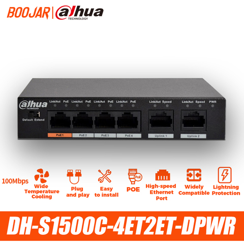 Dahua 4ch PoE Switch DH-S1500C-4ET2ET-DPWR 4CH Ethernet Switch Support PoE PoE+ Hi-PoE Protocol ► Photo 1/4