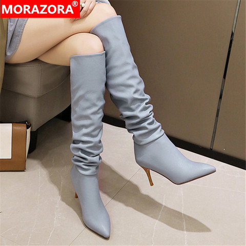 MORAZORA 2022 big size 34-43 women boots stiletto high heels pointed toe winter boots pointed toe knee high boots black ► Photo 1/6