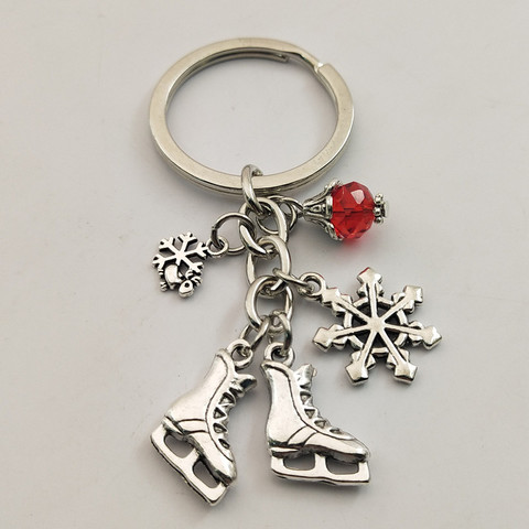 1pc Snow Keyring red Bead Key Chain Keychain Jewelry Antique Silver Ice Blades Charms Skates Pendant Winter Jewelry ► Photo 1/3