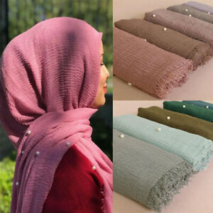 Frauen Schal Crinkle Schals Hijab Kopftuch Maxi Plain Color Schals Kopfwickel