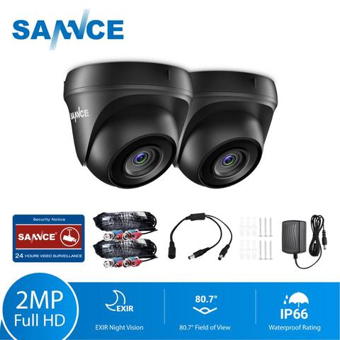 SANNCE 2pcs AHD 1080P HD 2.0MP CCTV Security Cameras H.264 Waterproof Indoor/ Outdoor Dome Surveillance Cameras set Black Color ► Photo 1/6