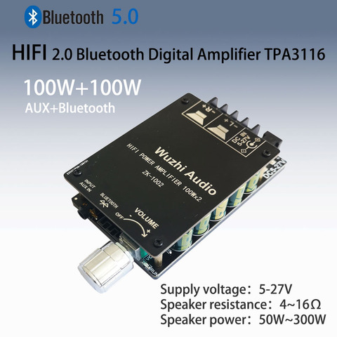 ZK-1002 HIFI 100WX2 TPA3116 Bluetooth 5.0 High Power Digital Amplifier Stereo Board AMP Amplificador Home Theater ► Photo 1/6