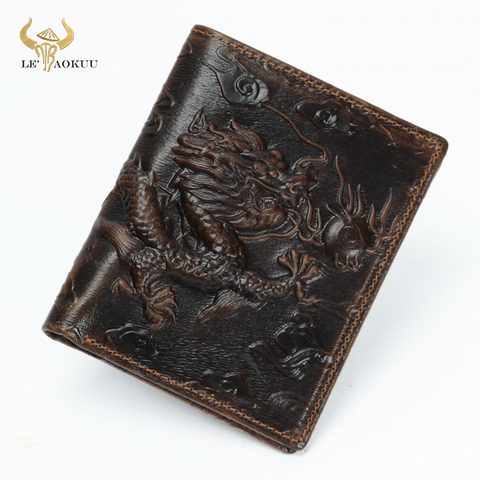 Hot Sale Luxury Cattle Male Quality leather Fashion Design Dragon Emboss Simple Standard Brand Wallet Handy Purse Men ► Photo 1/6