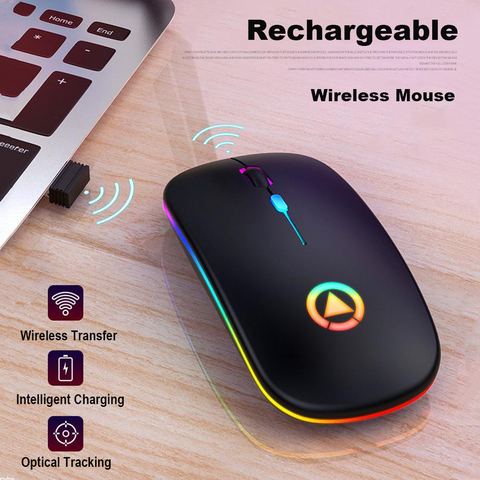 Ultra-Thin Wireless Mouse 2.4GHZ LED Silent Mute Colored Backlit Optical Mice with Hidden USB Receiver DPI Adjustable for Gaming ► Photo 1/6