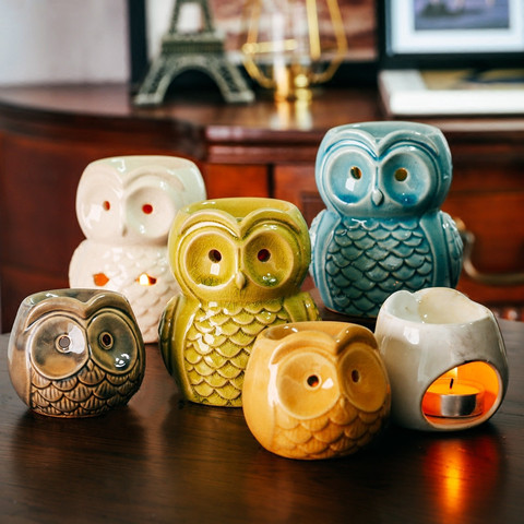 Ceramic Aromatherapy Censer Aroma Burner Owl Essential Oil Lamp Candle Holder Home Office Decoration Incense Burner Crafts ► Photo 1/6