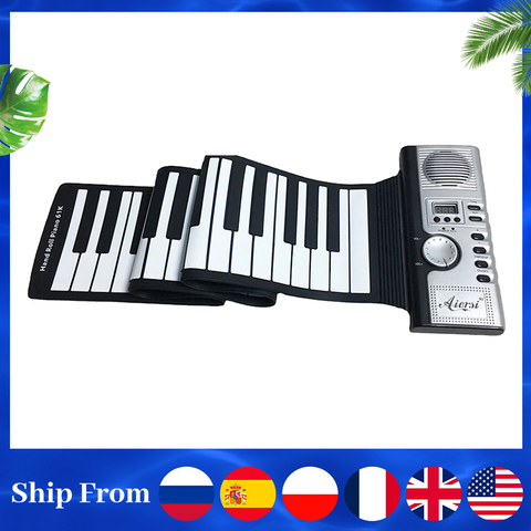 Aiersi 49 61 88 Keys Roll Up MIDI Flexible Piano Silicone Portable Foldable Soft Keyboard Electronic Piano ► Photo 1/6