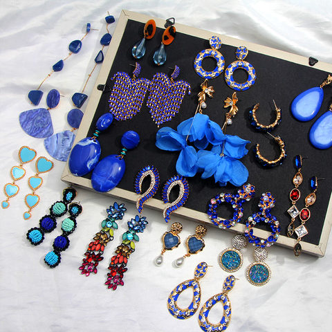 Flatfoosie Blue Crystal Resin Drop Earrings For Women Geometric Handmade Beaded Statement Earrings Fashion Wedding Jewelry 2022 ► Photo 1/6