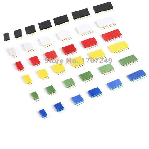 Red Green Blue Yellow White Black 2.54mm Pitch Single Row Female / Row needle 2~40P PCB socket Board Pin Header Connector Strip ► Photo 1/6