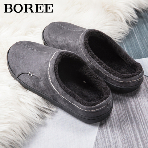 BOREE Classic Home Slippers for Men Winter Suede Short Plush Man Slippers Non Slip Bedroom Slipper Couple Soft Indoor Shoes Male ► Photo 1/6