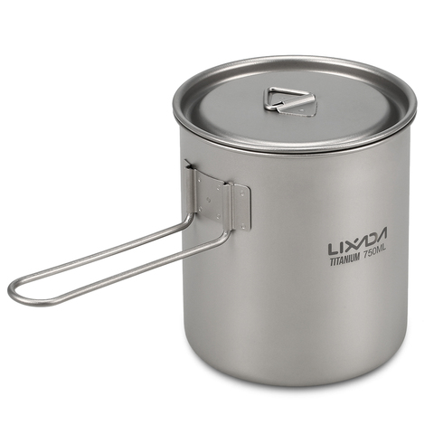 Lixada 750ml/500ml Outdoor Tableware Picnic Cookware Camping Stove Camping Titanium Pot Water Cup with Detachable Handle ► Photo 1/6
