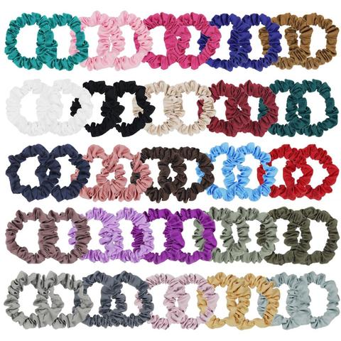 25 Colors Pack of 12 Satin Scrunchies Fabric Elastic Hair Bands Ponytail Holder Hair Accessories Black/Mix Colors Hair ties ► Photo 1/6