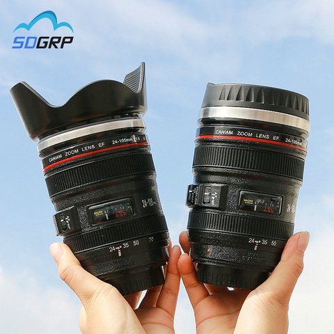 New 24-105MM  Gift Lens  Camera Travel Milk Juice Coffee Tea Glass Mug  Creative Cup Stainless Steel Brushed Liner Black ► Photo 1/6