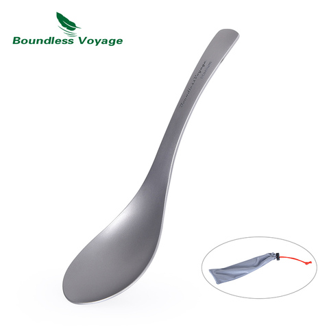 Boundless Voyage Titanium Spoon for Camping Travel Home with Carry Bag Outdoor Flatware Cooking Utensils Ti15171B Weight 20g ► Photo 1/6