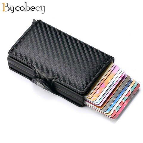 Bycobecy New Carbon Fiber Anti Rfid Credit Card Holder Men Cardholder Metal Aluminum Double Box Bank ID Holder Minimalist Wallet ► Photo 1/6