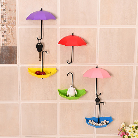 Mixed Color Umbrella Shaped Wall Hook Adhesive Key  Jewelry Wash Brush Bath Ball Hanger Holder for Kitchen Bathroom  (3 Pcs/Set) ► Photo 1/5