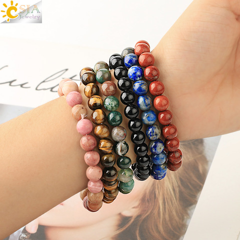 CSJA 8mm Natural Stones Strand Bracelets Single Color Round Beaded Healing Elastic Bracelet for Women Simple Trendy Jewelry G432 ► Photo 1/6