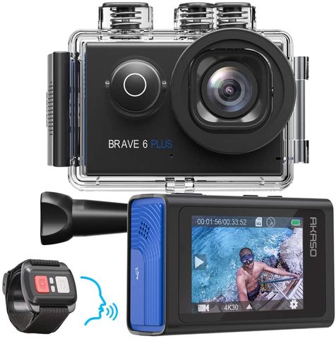 AKASO Brave 6 Plus Native 4K30FPS 20MP WiFi Action Camera Touch Screen EIS 8X Zoom 4k Sport Camera Voice Control Remote Control ► Photo 1/6