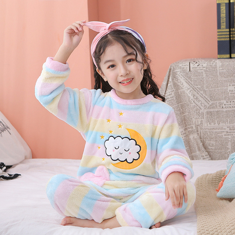 New Flannel Kids Pajamas 2022 Autumn Winter Girl Boy Sleepwear Set Baby Clothes Animal Cartoon Coral Fleece Children's Pyjamas ► Photo 1/5