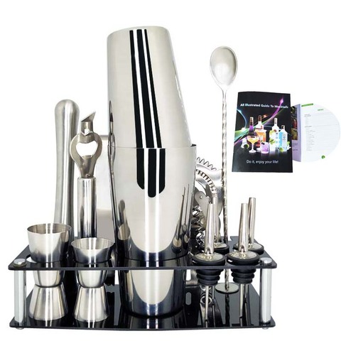 750 600ml Stainless Steel Cocktail Shaker Mixer Kit Bar Bartender Shaker Spoon Pourerstraw Ice Tong Tools Set With Wine Rack ► Photo 1/6