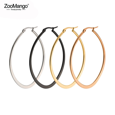 ZooMango Stainless Stee Trendy Oval Flattened Hoop Earrings Black/Gold Color Wedding Earrings Jewelry For Women ZE18374 ► Photo 1/5