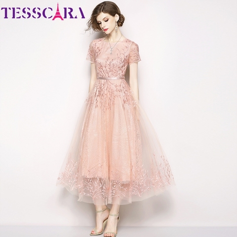 TESSCARA Women Luxury Embroidery Mesh Dress Festa High Quality Elegant Wedding Party Robe Femme Vintage Designer Lace Vestidos ► Photo 1/4