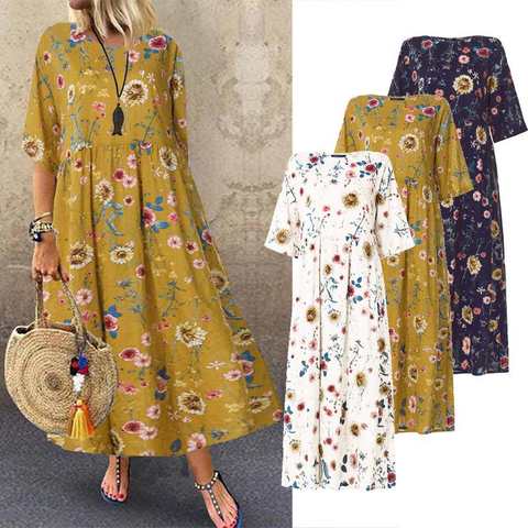 ZANZEA Women Summer Sundress Bohemian Printed Dress 2022 Fashion Casual Vestidos Long Maxi Dresses Beach Robe Femme Plus Size ► Photo 1/6