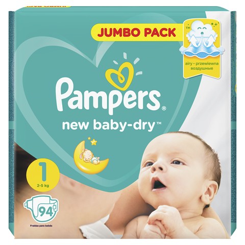 Diapers Pampers New Baby-Dry 2-5 kg, size 1, 94 pcs. ► Photo 1/4