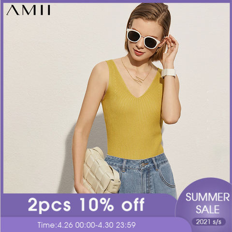 Amii Minimalism Summer New Women's Camisole Tops Offical Lady Solid Vneck Slim Fit Women's Tank Streetwear Women's Tops 12120220 ► Photo 1/5