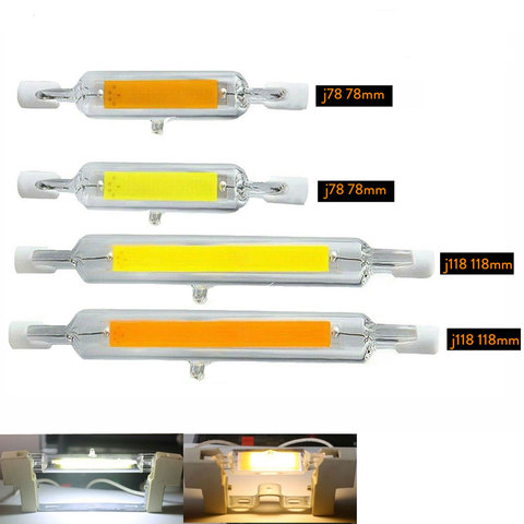 R7S LED Dimmable Glass Tube Light COB Bulbs 78/118mm 6W 12W Instead Halogen Lamp