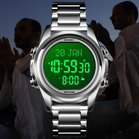 SKMEI 1667 Muslim Watch Qibla Time Reminder Nmane Display Qibla Compass Relibious Month/Day Wristwatch for Islamic Kids Ramadan ► Photo 1/6
