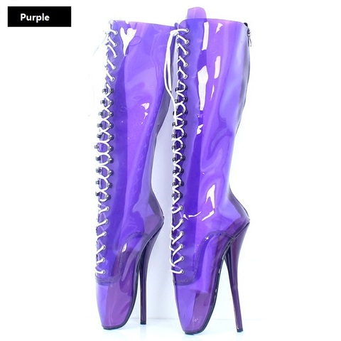 New Women Sexy Ballet Knee High Boots Fashion Queen Sexy Fetish Man Dancing Shoes Transparent Clear PVC Thin High Heels 18cm ► Photo 1/6