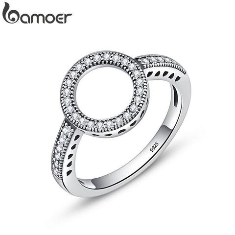 BAMOER 100% Genuine 925 Sterling Silver Forever Clear Black CZ Circle Round Finger Rings for Women Jewelry Christmas Gift SCR041 ► Photo 1/5