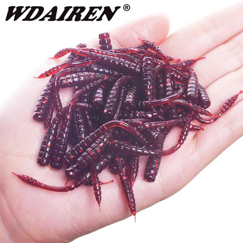 100pcs/Lot Mini Soft Red Worm Fishing Lures 4.5cm Shrimp Smell Silicone Artificial Bait Ocean Rock Bass Jerkbait Leurre Souple ► Photo 1/6