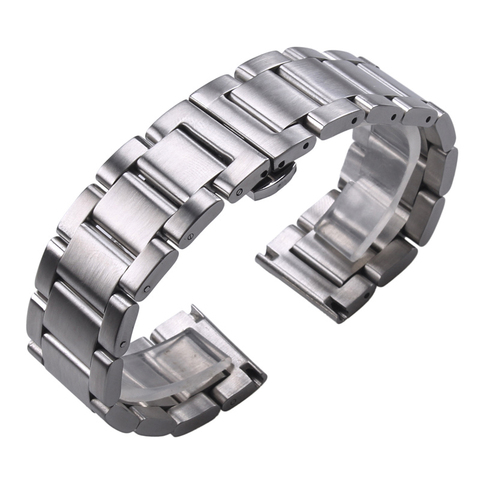 Polished metal black silver Watchband 18mm 19mm 20mm 22mm 24mm Stainless  Steel Watch Band replace Strap Mens Bracelet Solid Link