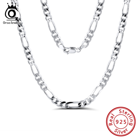 ORSA JEWELS Trendy  Man Woman Figaro Chain Necklace 5mm Diamond-Cut Figaro Chain  925 Silver Jewelry Party Gift Wholesale OSC34 ► Photo 1/6