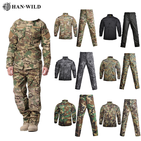 HANWILD Men's Military Uniform Tactical Suit Combat Shirts and