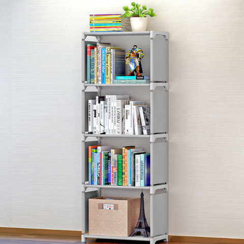 Non-woven Fabric Simple Bookshelf Stainless Steel Easy Moving Assembled Shelf Clothes Toys Rack Bookcase Home Decoration Holder ► Photo 1/6