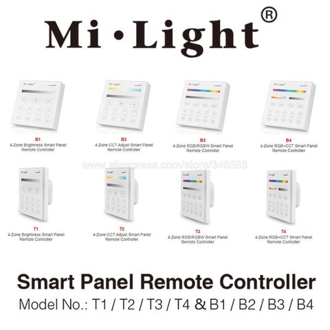Milight Smart Touch Panel 4-Zone Dimmer / RGB / CCT / RGBW / RGB+CCT 2.4G Wireless Remote Controller B1 B2 B3 B4 T1 T2 T3 T4 ► Photo 1/2