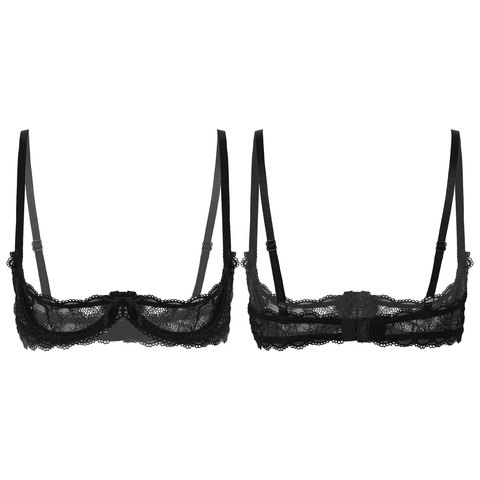 Women See Through Sheer Lace Hollow Out Lingerie Adjustable Spaghetti Shoulder Straps Open Cups Bra Push Up Underwire Bra Tops ► Photo 1/6