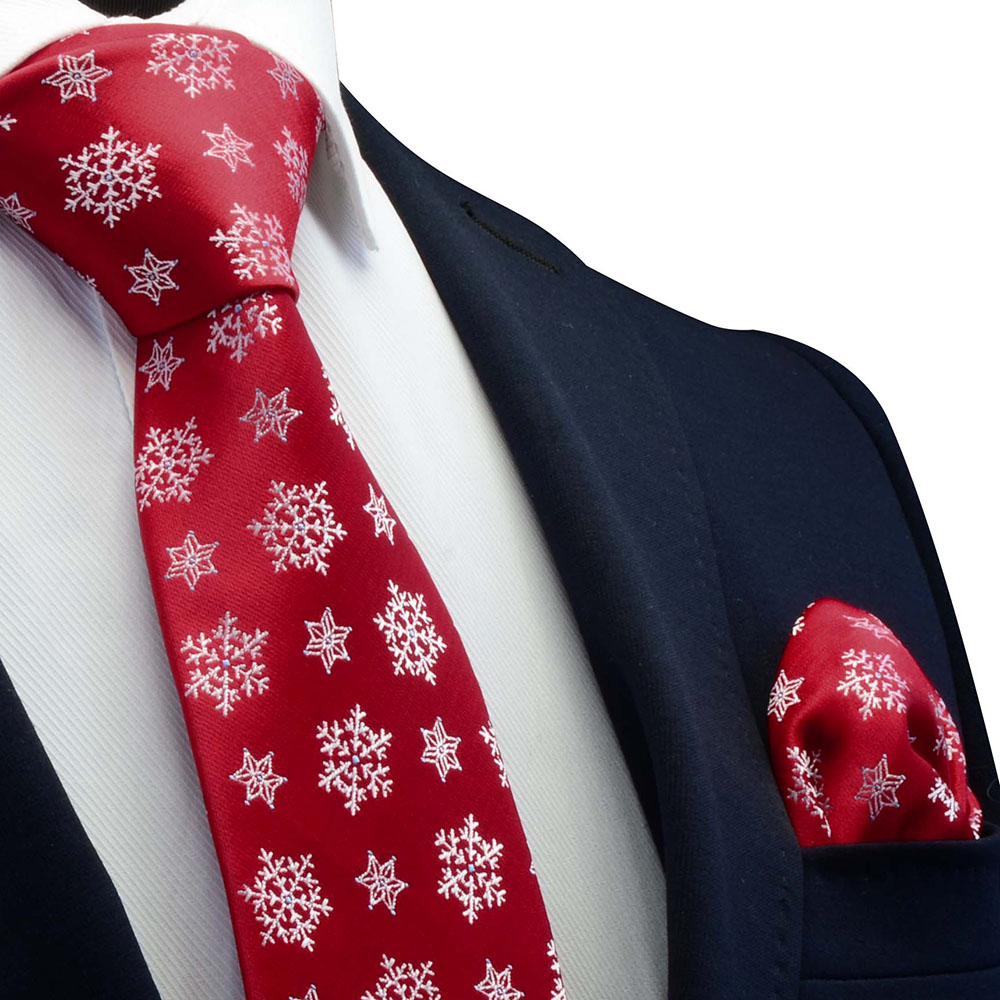 Silk Mens Ties Christmas Santa Claus Blue Snowflake Necktie Hnaky Set