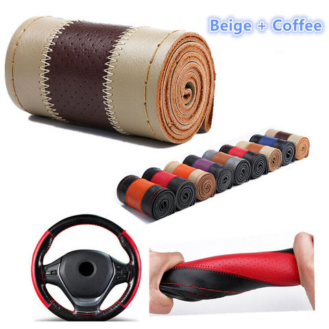 Car Leather Wheel Braid Thread Genuine Leather Fashionable Color Matching 38CM Universal Leather Braiding Steering Wheel Cover ► Photo 1/6