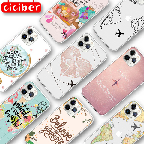 Airplane Map Case For iPhone 11 12 Pro Max Mini Cover For iPhone 7 8 6 S Plus X XR XS MAX 5S SE 2022 Soft Silicone TPU Back Capa ► Photo 1/6