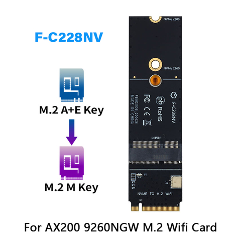 Wireless M.2 A+E Key Slot To M.2 M Key Wifi Bluetooth Adapter For Intel AX200 9260 bcm94352Z Card NVMe PCI express SSD Port ► Photo 1/4