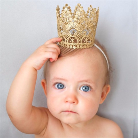 Hot Artificial Elegant Infant Newborn Mini Felt Glitter Gold Lace Crown Headbands For Baby Girls DIY Crafts Hair Accessories ► Photo 1/6