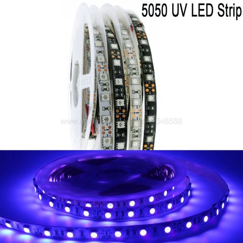 5m 12V DC 5050 UV LED Strip Light 395nm - 405nm Ultraviolet Flexible SMD LED Tape IP20 IP65 Black White PCB for DJ Fluorescence ► Photo 1/6